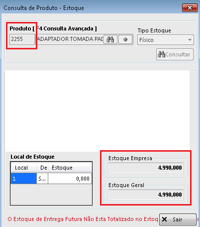 2.2 Saldo em Estoque Note o Saldo que havia em Estoque deste Produto antes