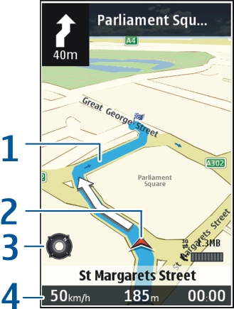 Início Navegar 1 Rota 2 Seu local e direção 3 Bússola