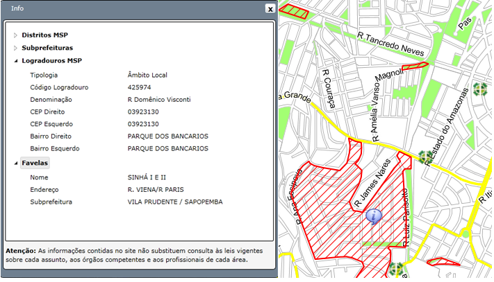 5. IDENTIFICADOR Permite ao usuário extrair a informação contida no mapa. A ferramenta de identificação pode ser executada clicando no botão e logo em seguida na feição de interesse.