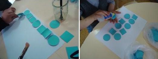 Experiências de Aprendizagem propusemos-lhes que cada uma procurasse fazer uma sequência de cartões, elaborando vários padrões na mesa de trabalho, sem recurso à colagem.