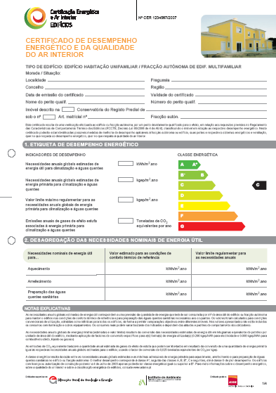 Certificado de desempenho energético e da qualidade do ar interior -Verificação da correcta aplicação dos