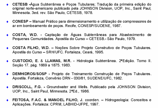 Referências Bibliográficas CPRM Noções Básicas sobre Poços Tubulares.