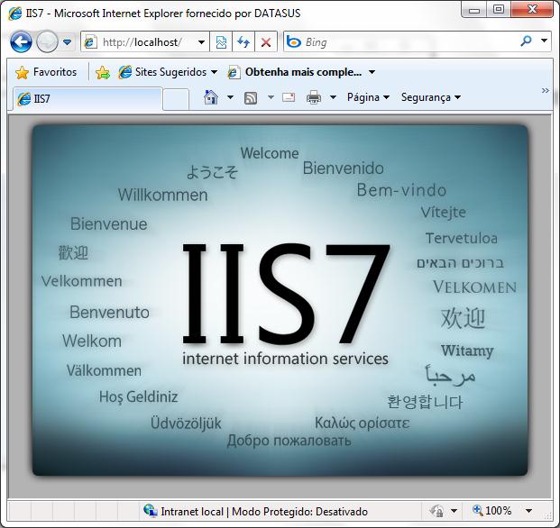 Ao final das alterações, teste no seu navegador de preferência se o IIS7 foi instalado