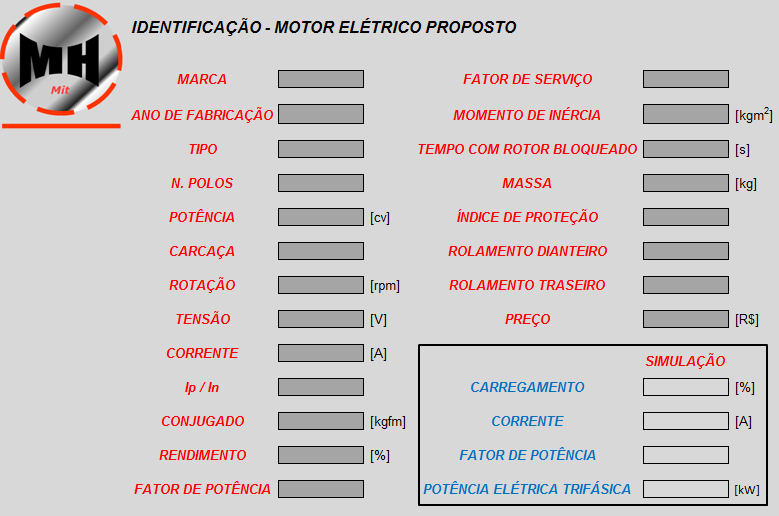 154 Figura 7.11 Tela de identificação do motor elétrico originalmente instalado. Em seguida, o aplicativo apresenta ao usuário a tela de identificação do motor proposto.