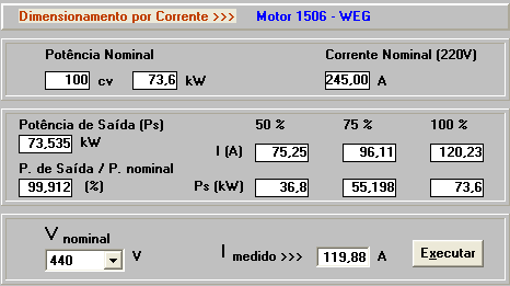 179 Figura 8.19 Simulação do valor da intensidade de corrente elétrica do motor de alto rendimento n. 1506. Fonte: (BD MOTOR, 2003).