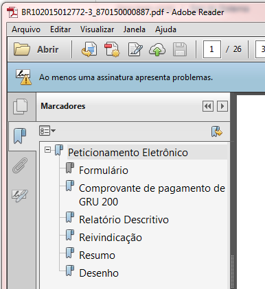 53 No exemplo acima, o depositante de um pedido de patente anexou 5 (cinco) documentos, que foram incorporados ao recibo em PDF.