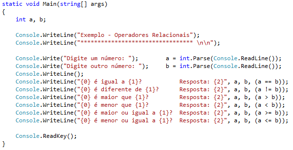Exemplo 8 - Operadores Relacionais Neste exemplo, o usuário deverá digitar dois números
