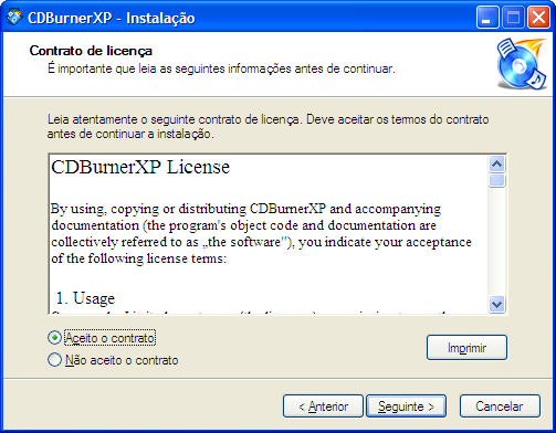 Instalação do software de gravação de CD/DVD que está no caminho \\fslab\lab_software\gravadores CD e DVD. Executar o arquivo CDBurner.exe.