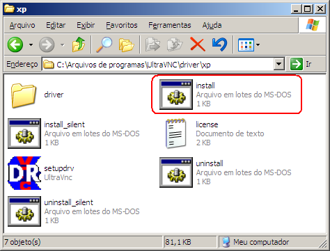 Abrir a pasta criada ( driver ) e, em seguida, abrir a pasta xp. Executar o arquivo install.