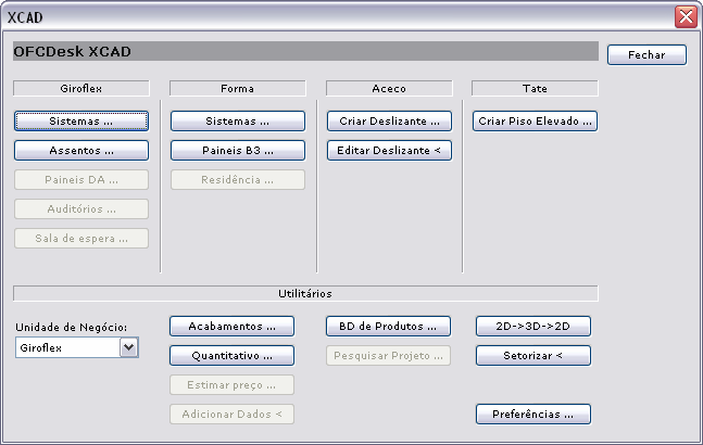 T o o l b a r A c e s s o à s F u n ç õ e s 1 Floating Toolbar Vertical Toolbar Menu Principal OFCDesk XCAD Pulldown Menu Home Window Acesse as funções do OFCDesk2007 XCAD através do Menu Principal,