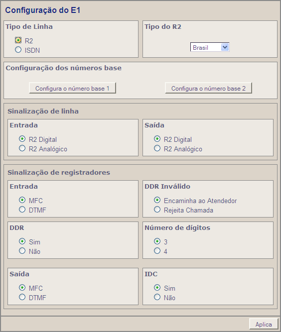 Caso o tipo do E1 tenha sido configurado como