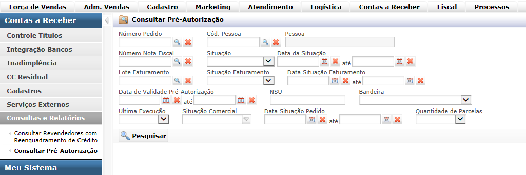 Nessa consulta, alguns filtros já são de conhecimento de todos, como o Número do Pedido e a Situação de Faturamento.