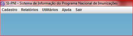 A tela inicial do sistema apresenta menus principais de acesso: Cadastro, Relatórios, Utilitários, Ajuda e Sair.