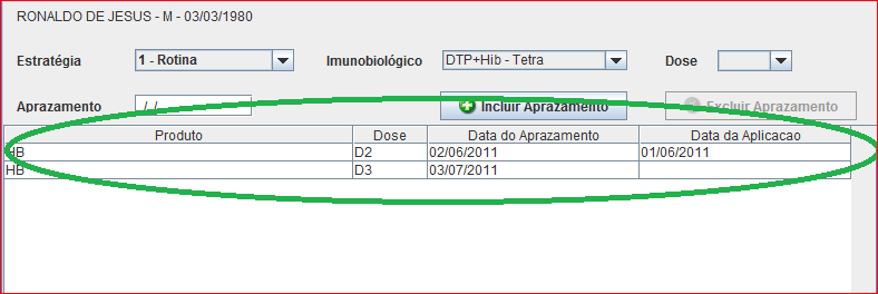 20. Aprazamento A aba aprazamento é uma agenda para controlar e acompanhar as doses a ser aplicadas na pessoa cadastrada.