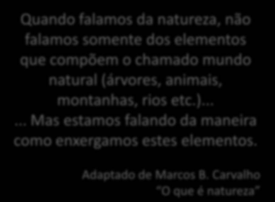 Representações sociais e aplicações práticas Quando falamos da natureza, não falamos somente dos elementos que compõem o chamado mundo natural