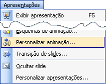 Modo de Apresentação Personalizar Animação Permite aplicar animações nos