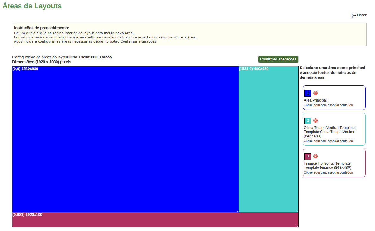 Figura 12: Layout com definição de três áreas de conteúdos, uma principal e duas com fontes relacionadas.