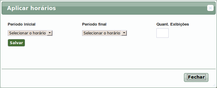 Definir a quantidade de Veiculação/Bloco de Hora. exibições para cada par Ponto de Para isso, localize o ponto de veiculação desejado, preencha os campos Horário e Quant.