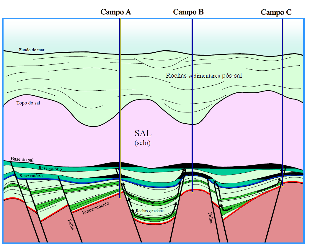 109 (coquinas) e Barra Velha (estromatólitos), ambos do Grupo Guaratiba. Os evaporitos da Formação Ariri funcionam como um selante quase perfeito para este sistema petrolífero. A Figura 3.