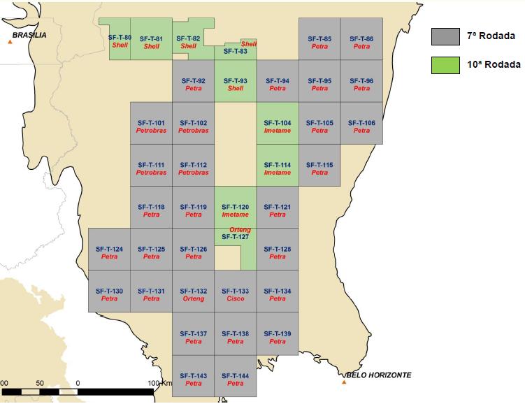 Bacia do São Francisco Blocos Ativos 39 Blocos Exploratórios (Rodadas 7 e 10) 109.