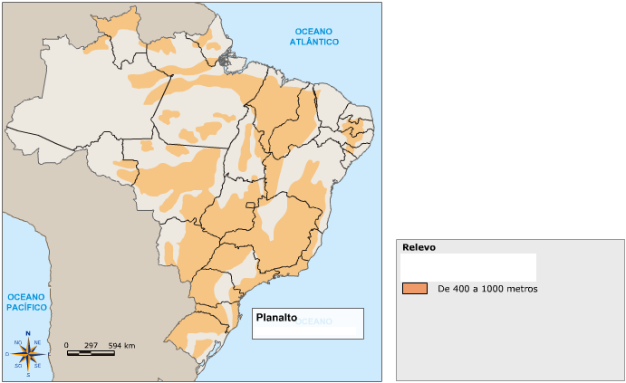 PLANALTOS Superfícies elevadas e aplainadas, onde o processo de