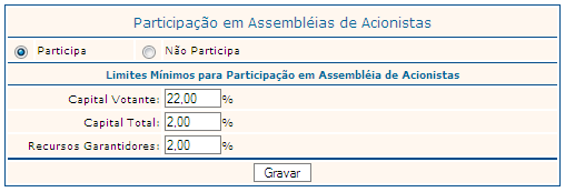 g) Para efetuar alterações dos dados basta o usuário substituir as informações e clicar no botão Gravar, e o sistema emite a seguinte mensagem Operação efetuada com sucesso.