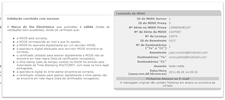 24 A Marca Do Dia Electrónica (MDDE) Figura 2.8: Exemplo de um resultado de validação 4.