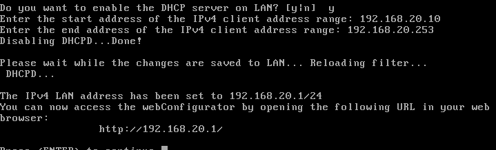 Configure o gateway da LAN, no caso: 192.168.20.1. Como não há IPv6, pressione enter.