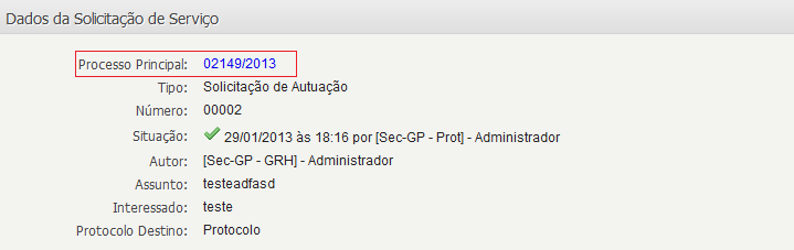 Figura 141 Após atendida a solicitação, será gerado o número do processo.