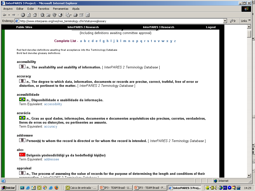 InterPARES 3 1 lote => 50 termos 2 lote =>