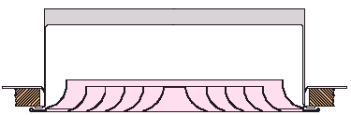 FIXAÇÃO: Standard Ponte de montagem (PM) Gola de adaptação circular (Plenum) com patas para apoio no tecto falso DIMENSÕES DIFUSOR Mod.