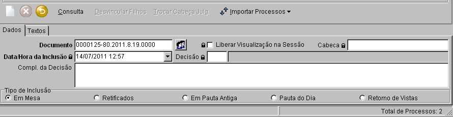 Para maiores explicações sobre a tela de publicação, vide item 6. OBS 2.: As alterações na Pauta são bloqueadas depois de passada a data e hora da sessão de julgamento. 5.2.3.