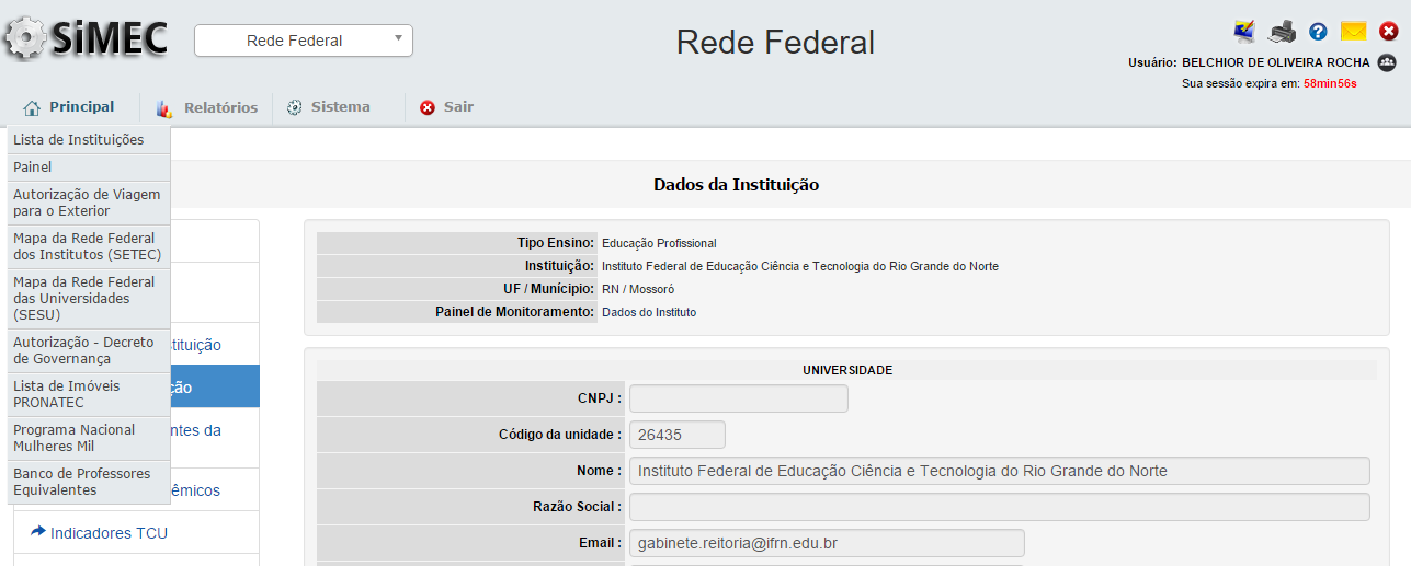 8. Utilizando as Funções da tela Principal: Ao clicar no ícone, retornará para a tela Principal, onde podem ser acessadas algumas funções pelo Link