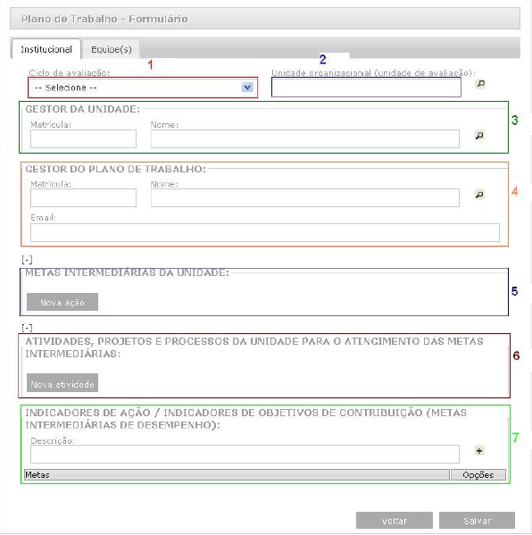 Para criar um plano de trabalho é necessário escolher o ciclo de avaliação (atual) do qual ele fará parte.