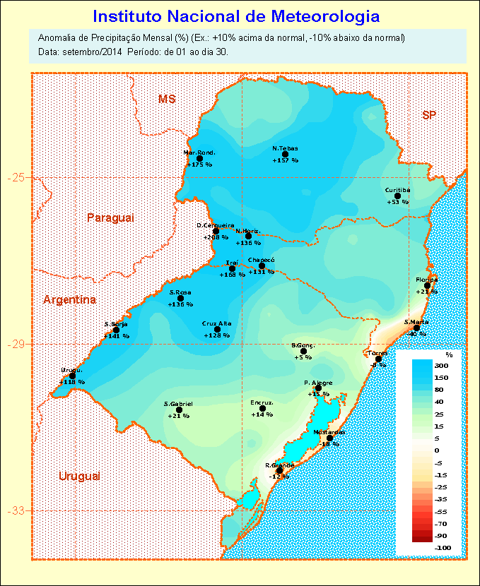 Ano 12 / Número 10 BOLETIM CLIMÁTICO NOVEMBRO DEZEMBRO - JANEIRO (2014-2015) Estado do Rio Grande do Sul Resp. Técnica: 8 0 DISME/INMET e CPPMet/UFPEL Porto Alegre, 24 de outubro de 2014.