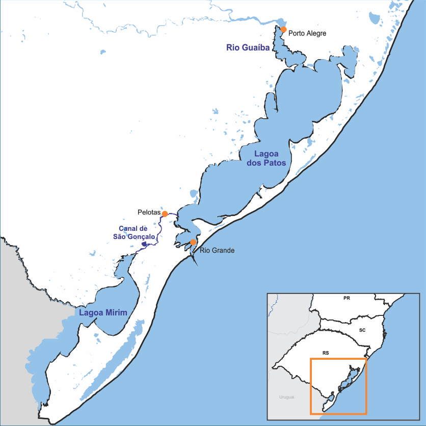 Bacia do Sul Relatório Técnico dragagem sistemática e constante em alguns pontos. Possui uma área de 9.800 quilômetros quadrados e largura média de 33 quilômetros.