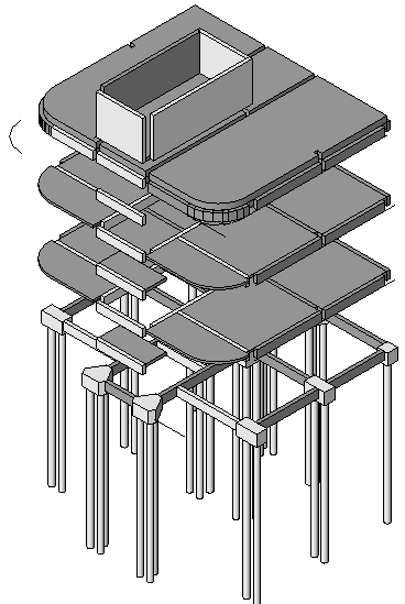 FIGURA 11 À ESQUERDA: MODELO EXPORTADO PARA IFC DO TQS E ABERTO NO REVIT.