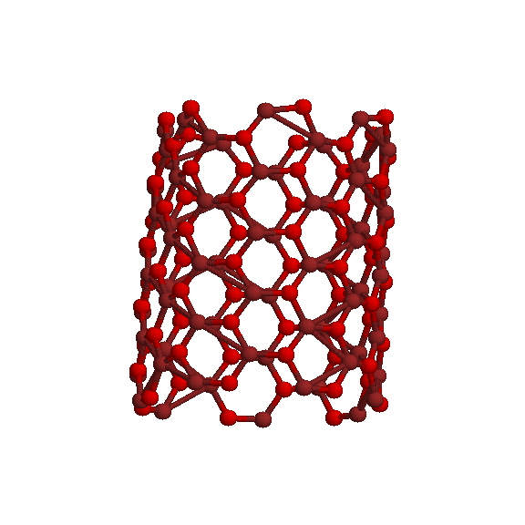 Figura 7.4: Modelo de nanotubo de Oxido de zinco Zn72O72(2,6)chair. Tabela 7.9 : Variação dos diâmetros do nanotubo de óxido de zinco Zn72O72(2,6)chair.