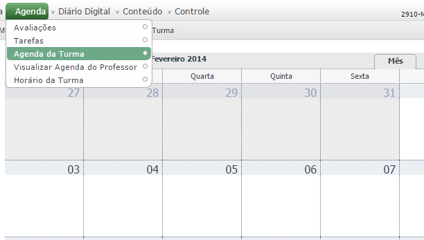 Agenda Agenda da Turma Em Agenda, ao selecionar AGENDA DA TURMA