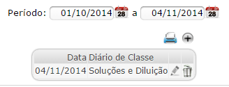 Diário Digital Diário de Classe Selecione o período no qual deseja imprimir o Diário de Classe Clique no ícone de impressora para imprimir o Diário de