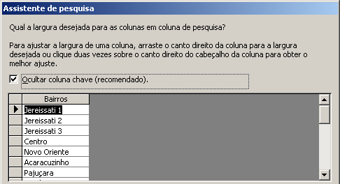 Avançando dessa forma, o assistente exibiria a janela mostrando as tabelas existentes no banco de dados, e disponibilizadas para criação do formulário.