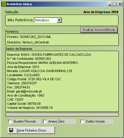 Para finalizar, no quadro de Relatório Único basta seleccionar os ficheiros a