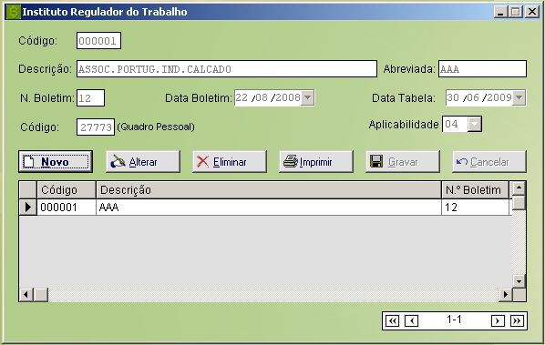 6. IRCT (Manutenção Tabelas de entidades Instituto Regulador de Trabalho) Um novo código foi adicionado a esta tabela, somando ao