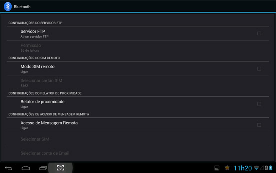 7) Bluetooth 1. Selecione configurações do menu principal. 2. Selecione Bluetooth, pressione a opção ligar na posição LIG. 3.