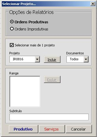 Basicamente, o arquivo, representado pela Figura 1, necessita que o usuário apenas selecione o Projeto desejado e atualiza suas informações, por interação de programação VBA (Visual Basic