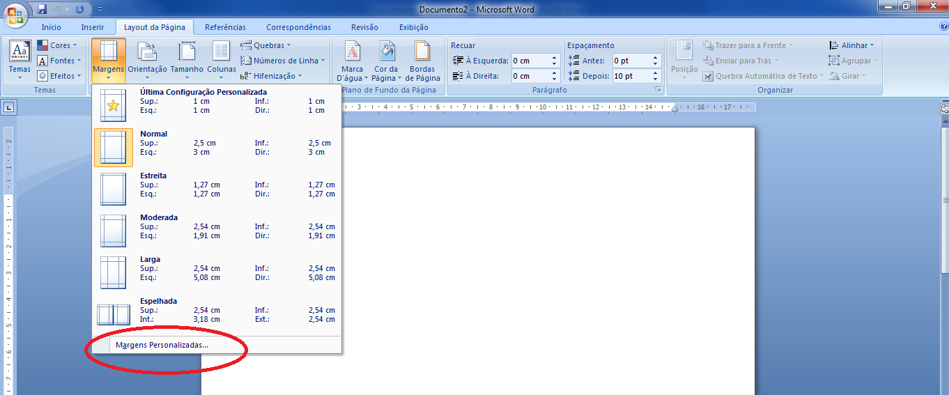 Clique em Margens e depois
