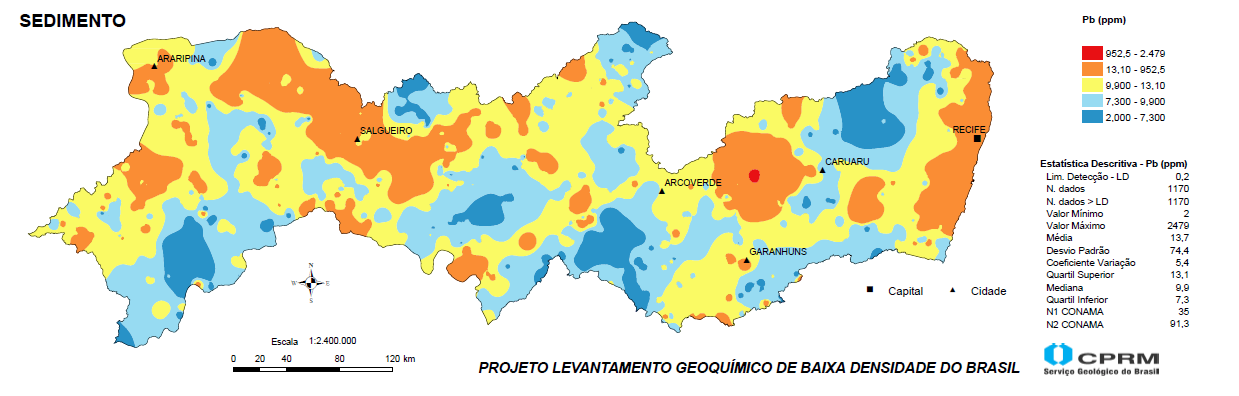 central das Folhas 1:50.000, procurando-se amostrar o tipo de solo mais representativo em cada folha no horizonte B, sendo uma duplicata enviada ao Instituto de Radioproteção e Dosimetria.