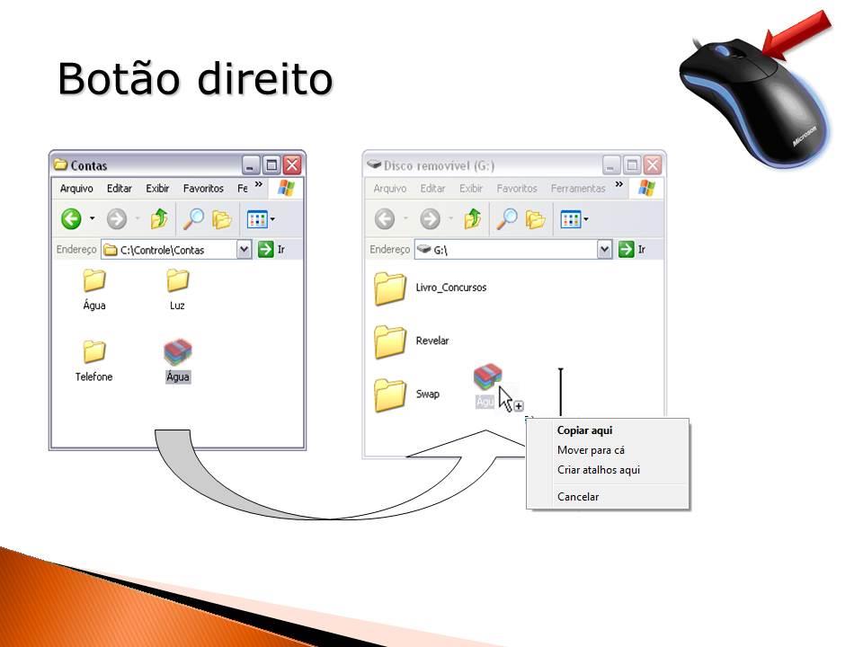 Prof. Ricardo Beck Manipulação de arquivos e pastas clicando e arrastando com o mouse, para isso é preciso conhecer a