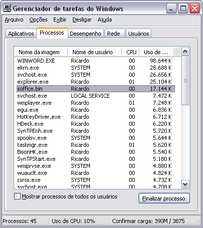 Prof. Ricardo Beck A guia processos apresenta os processos que estão em funcionamento no computador.