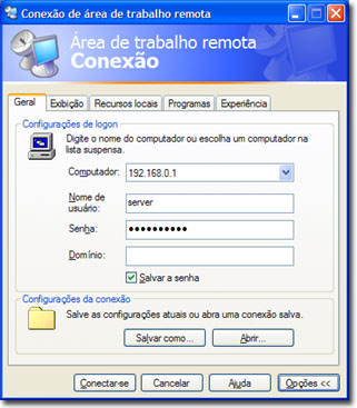 Passo 7 : Configurando a Conexão de área de trabalho remota. Iniciar > Todos os programas > Acessórios > Comunicações > Conexão de área de trabalho remota.